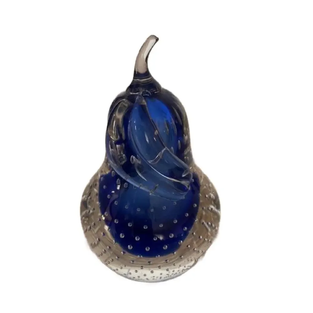 Vintage Cobalt Blue Bullicante ART Glass Pear, 5.5